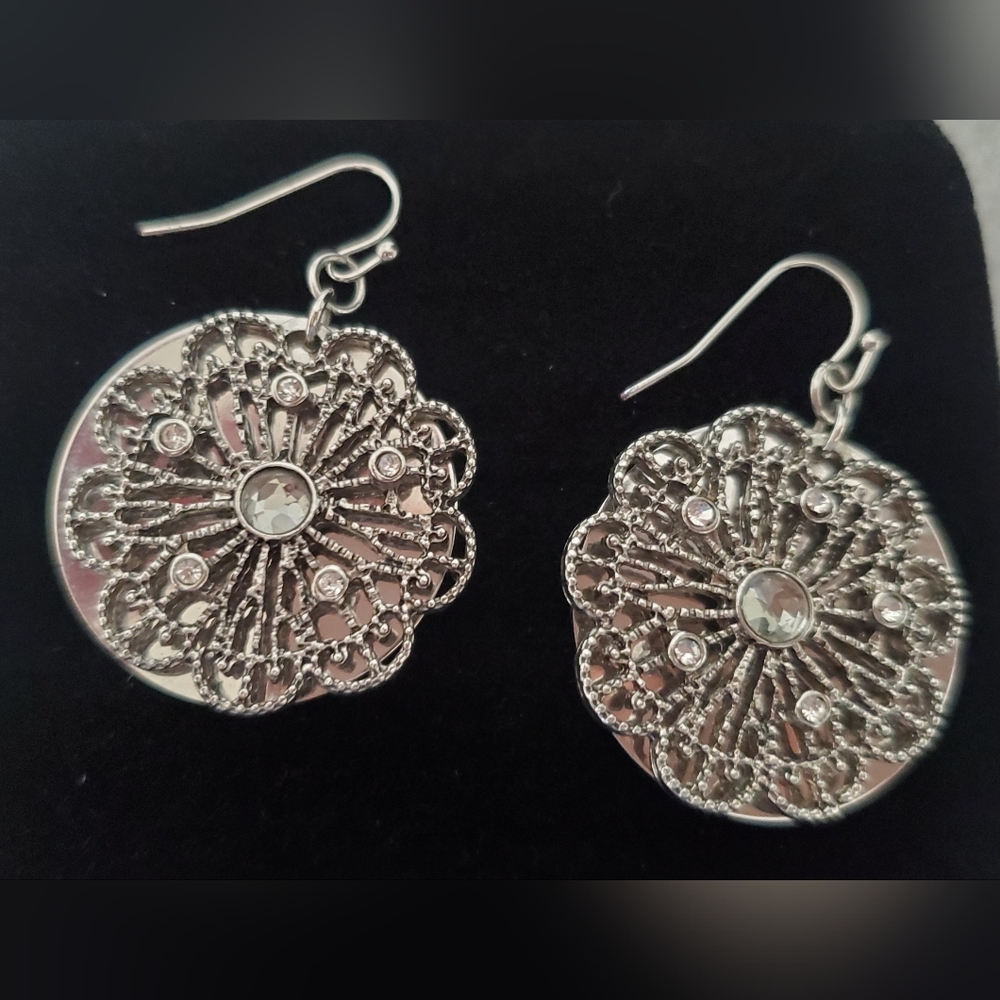 Silver and Marcasite Floral Pierced Earrings